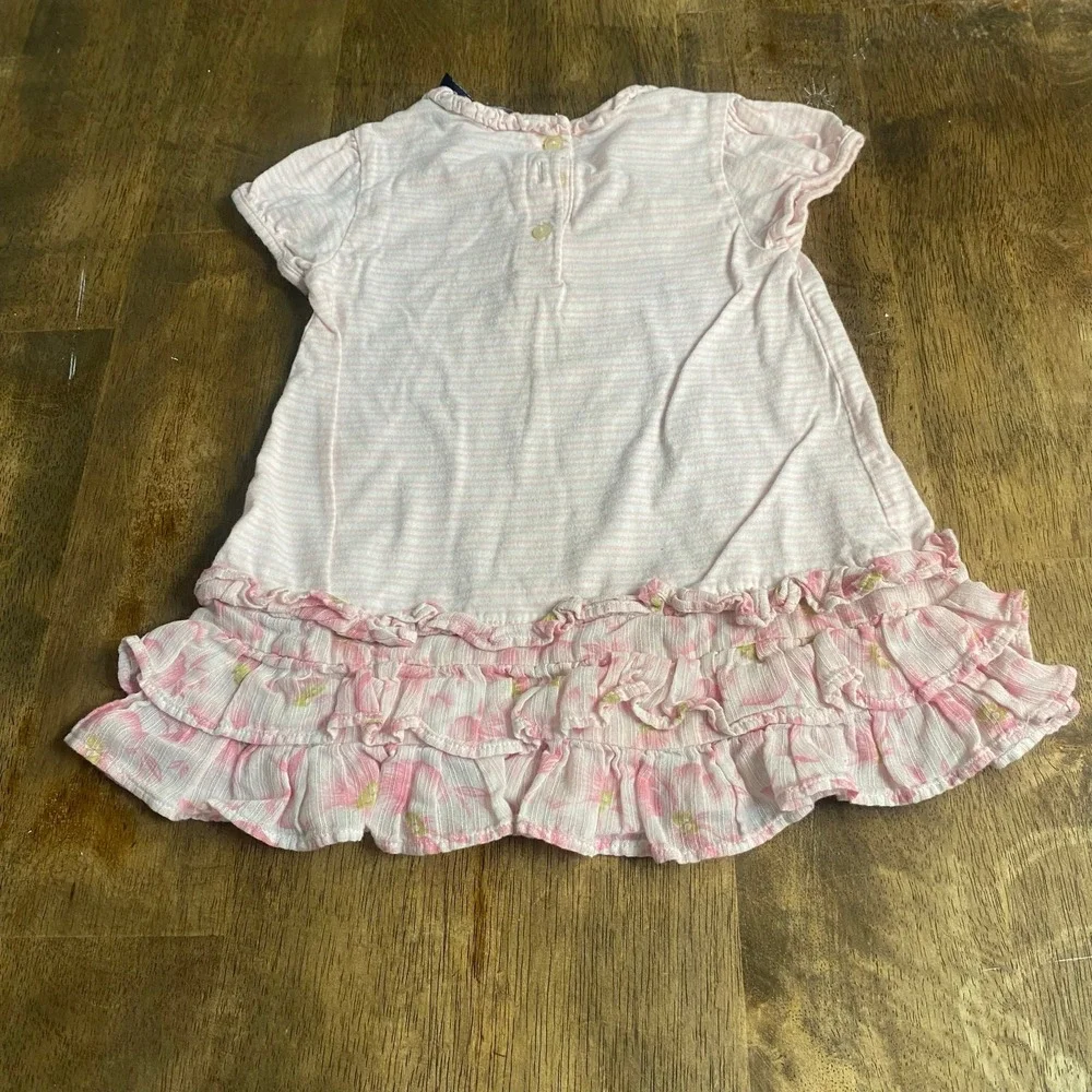 Ralph Lauren pink striped ruffle‎ bottom short sleeve shirt dress SIZE 12M